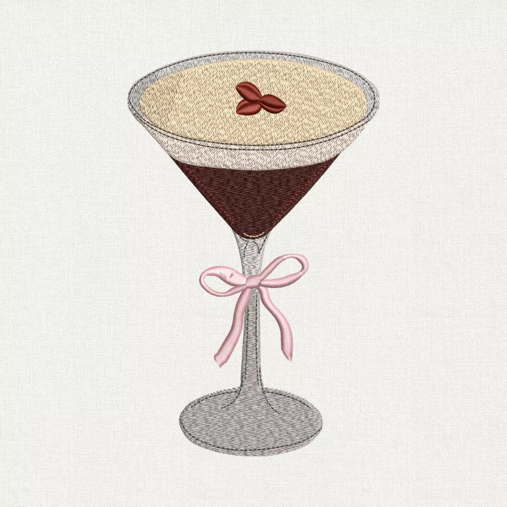 Espresso Martini Embroidery Design with Bow