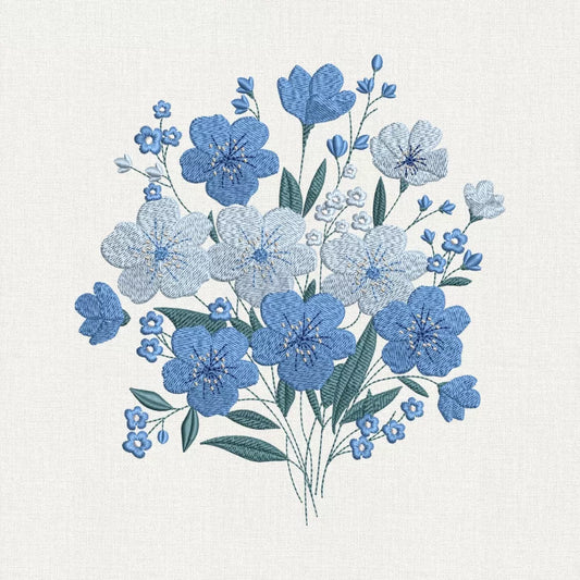 Blue Floral Embroidery Design