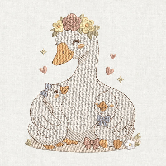 Cute Goose Family Embroidery Design