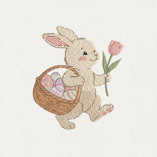Easter Bunny With Bouquet Embroidery Design
