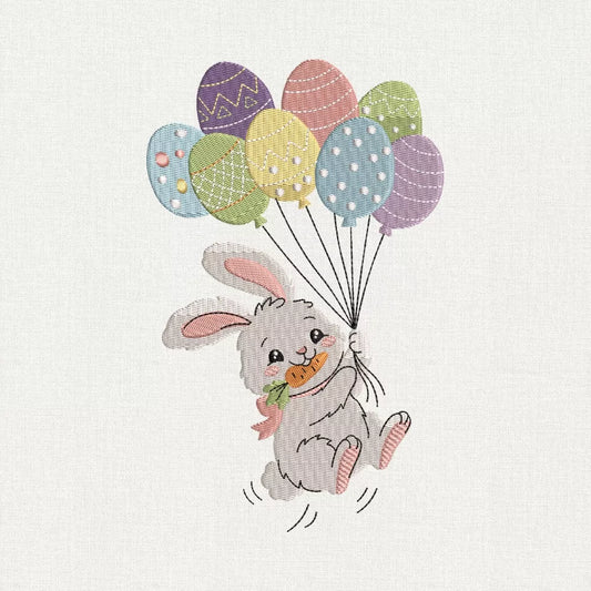 Easter Bunny With Egg Balloons Embroidery Design