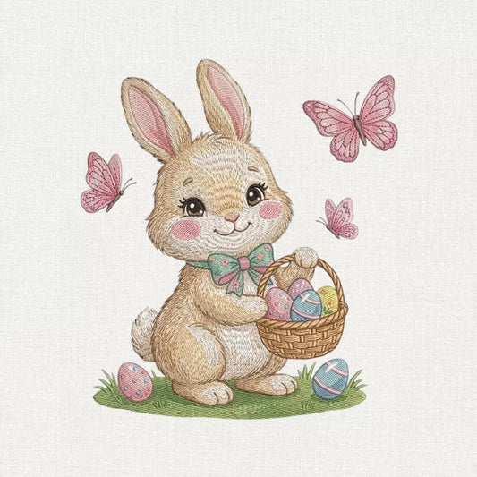 Bunny with Eggs Basket Easter Embroidery Design