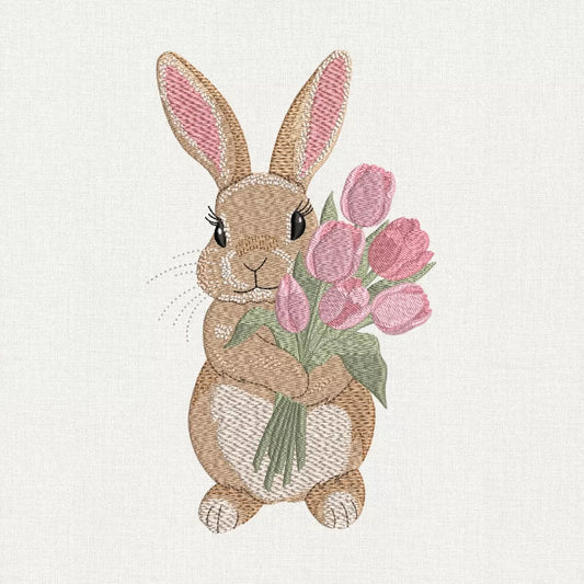 Easter Bunny with Tulips Embroidery Design