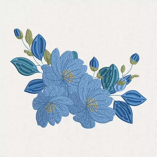 Elegant Blue Flower Embroidery Design
