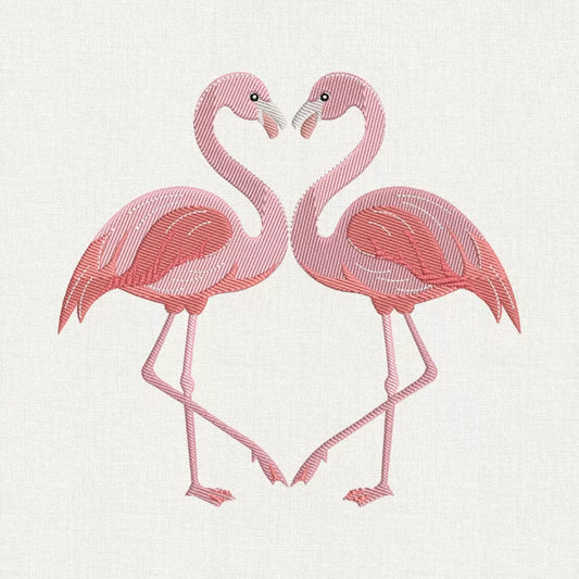 Flamingo Heart Couple Embroidery Design