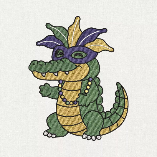mardi gras alligator embroidery design
