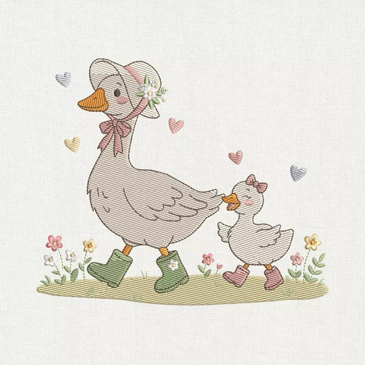 Mother and Baby Goose Embroidery Design