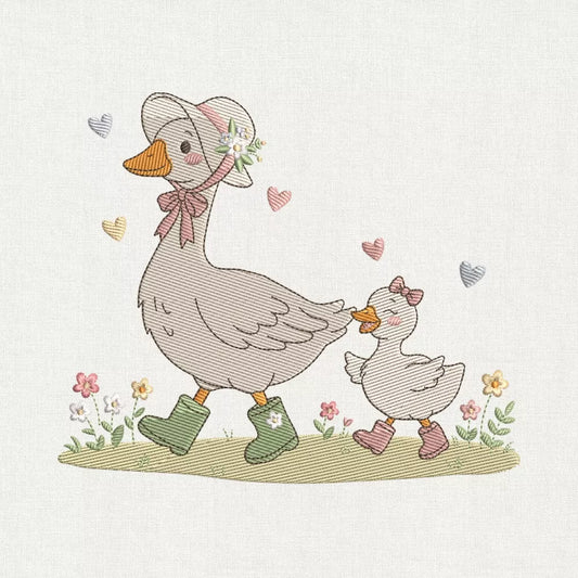 Mother and Baby Goose Embroidery Design