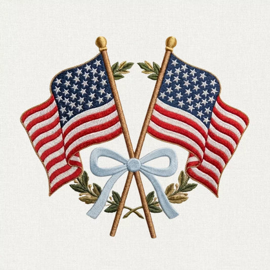 Patriotic American Flag Embroidery Design with Bow