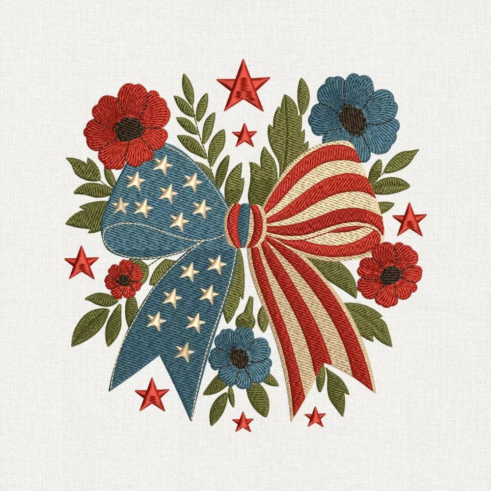 Patriotic Bow Embroidery Design