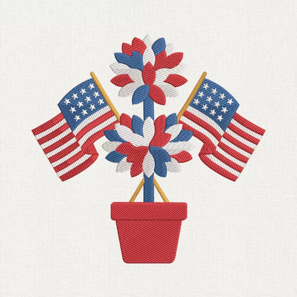 Patriotic Flower Embroidery Design With American Flags