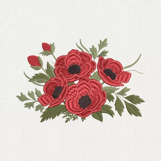 Red Poppy Flowers Embroidery Design
