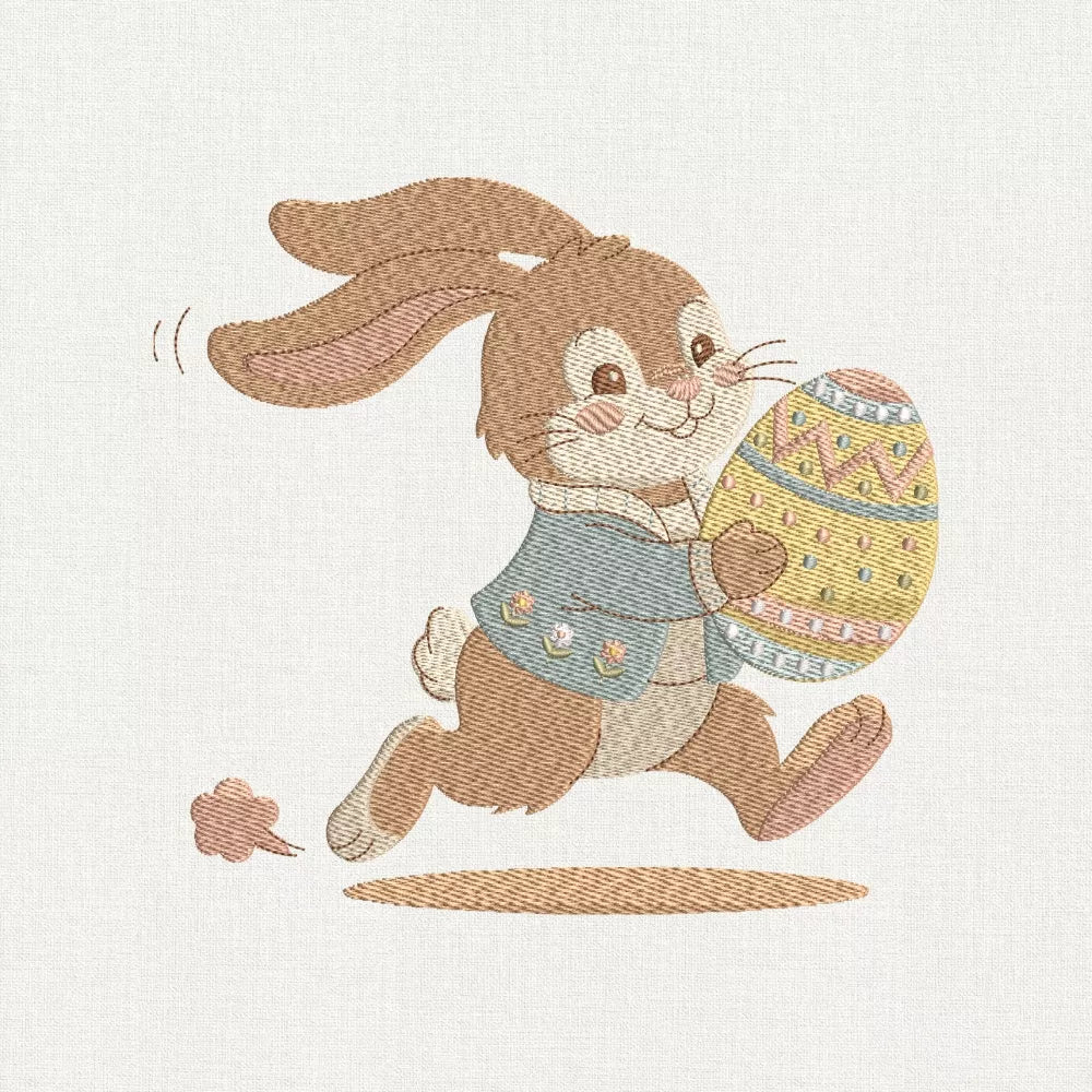 Running Easter Bunny Egg Embroidery Design