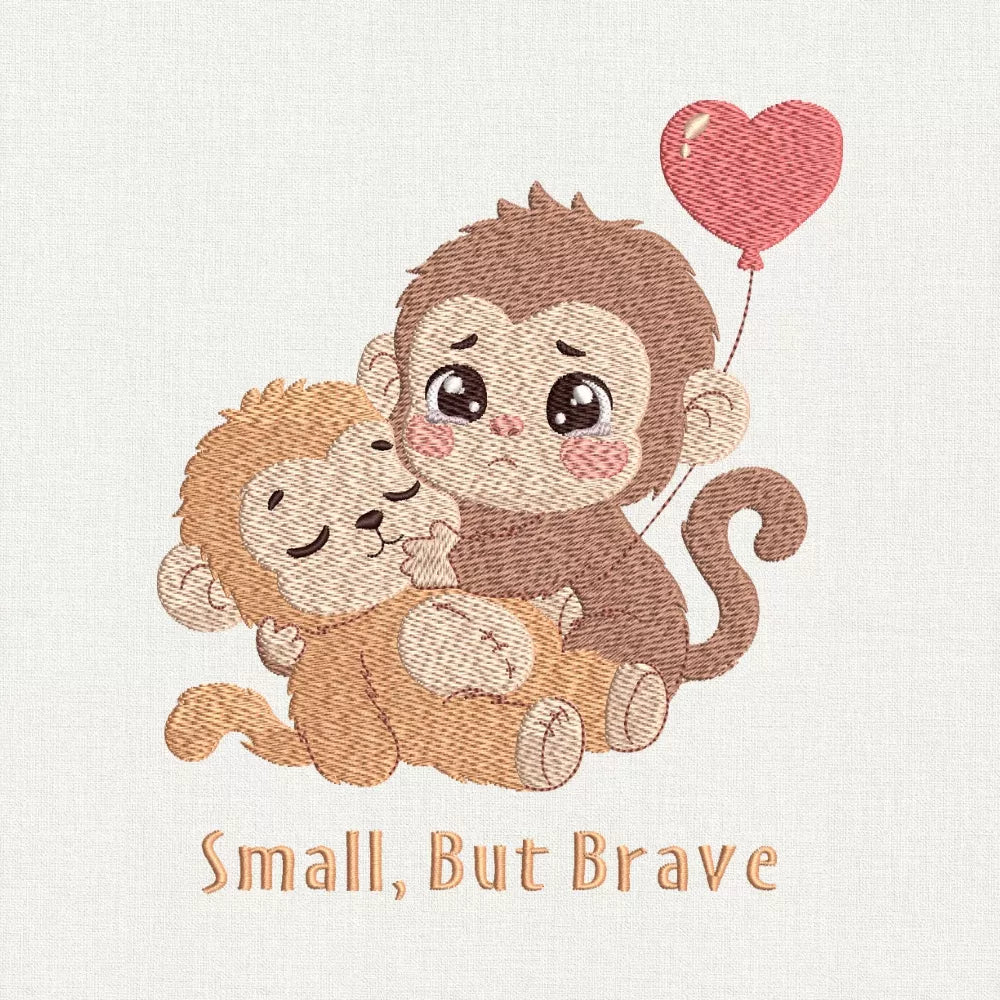 Small But Brave Monkey Embroidery Design